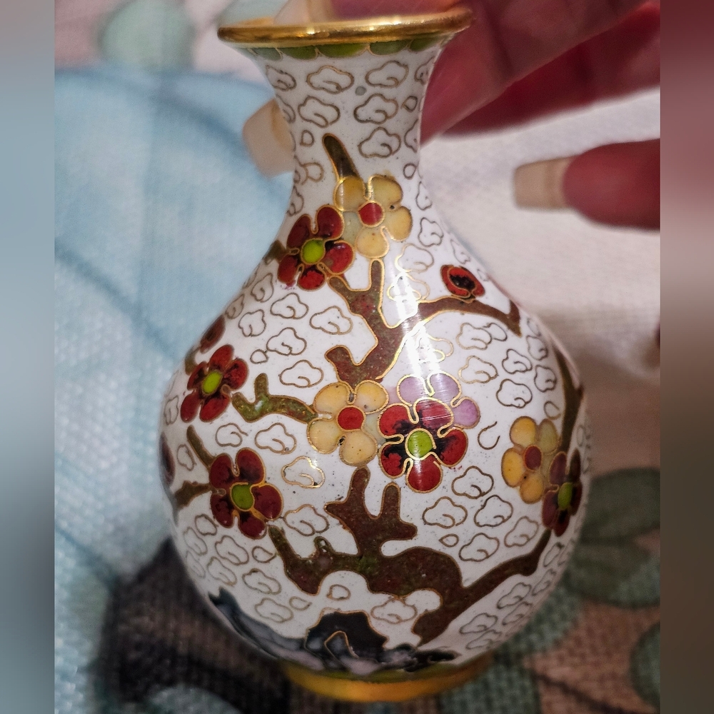 Floral Chinese Cloisonné Copper Vase